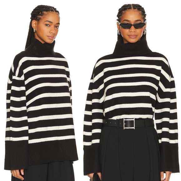 WeWoreWhat Sweaters - WeWoreWhat- Striped Turtle Neck Black & Ecru Size L / XL Oversize Winter Basic